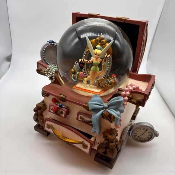 Disney Tinker Bell Treasure Jewelry Box Musical Water Snow Globe You Can Fly - Picture 8 of 13